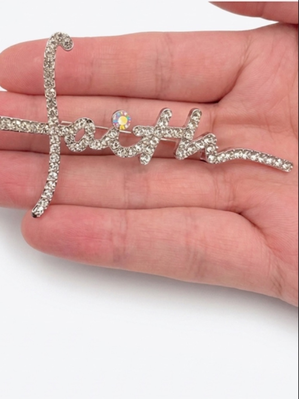 New Faith Brooch Silver Rhinestone Christian Cross Pin